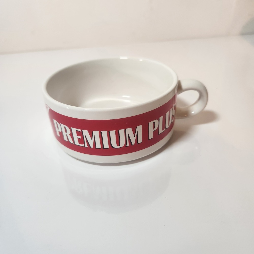 Vintage 1999 Nabisco Premium Plus Ceramic Soup Mug Cracker Bowl White Red Logo